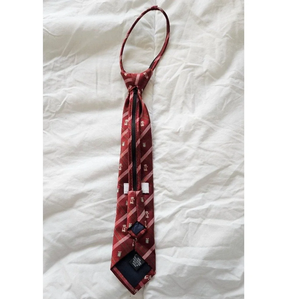 Crown & Ivy Kids Christmas Tie Holiday Bear Gift Present Burgundy Easy to Use‎